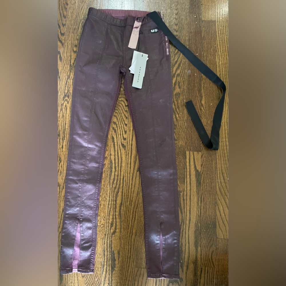 Women’s Rick Owens size small maroon coated jeans NWT